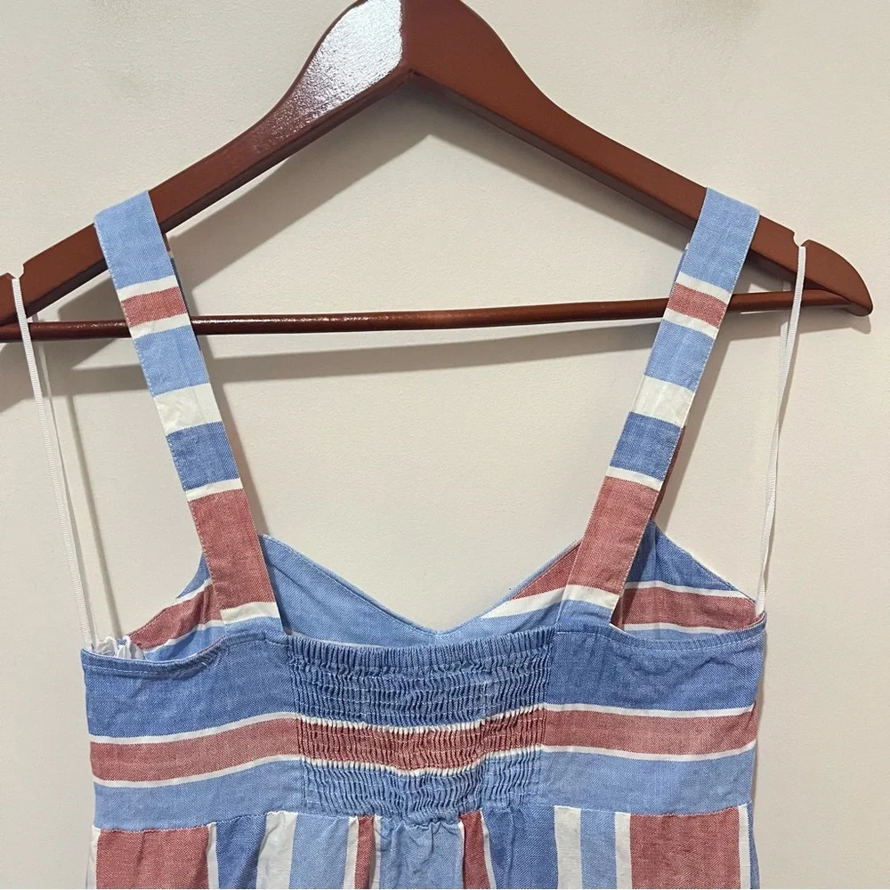 Zara Linen Blend Midi Striped Sundress Ruffle Hem 4th of July Americana Small - Picture 12 of 14
